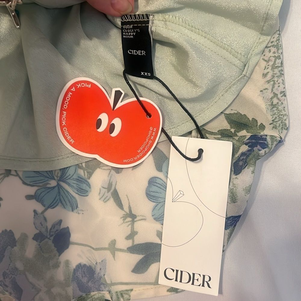 NWT Cider szXXS Floral purple green white spaghetti strap side zip dress - Picture 6 of 15